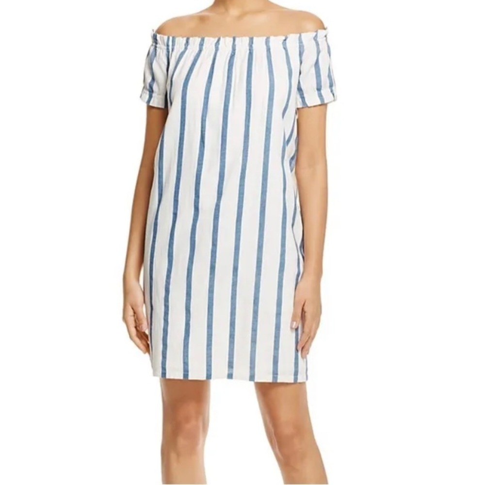 VERO Modo mini dress off the shoulder vertical stripe lined straight size s